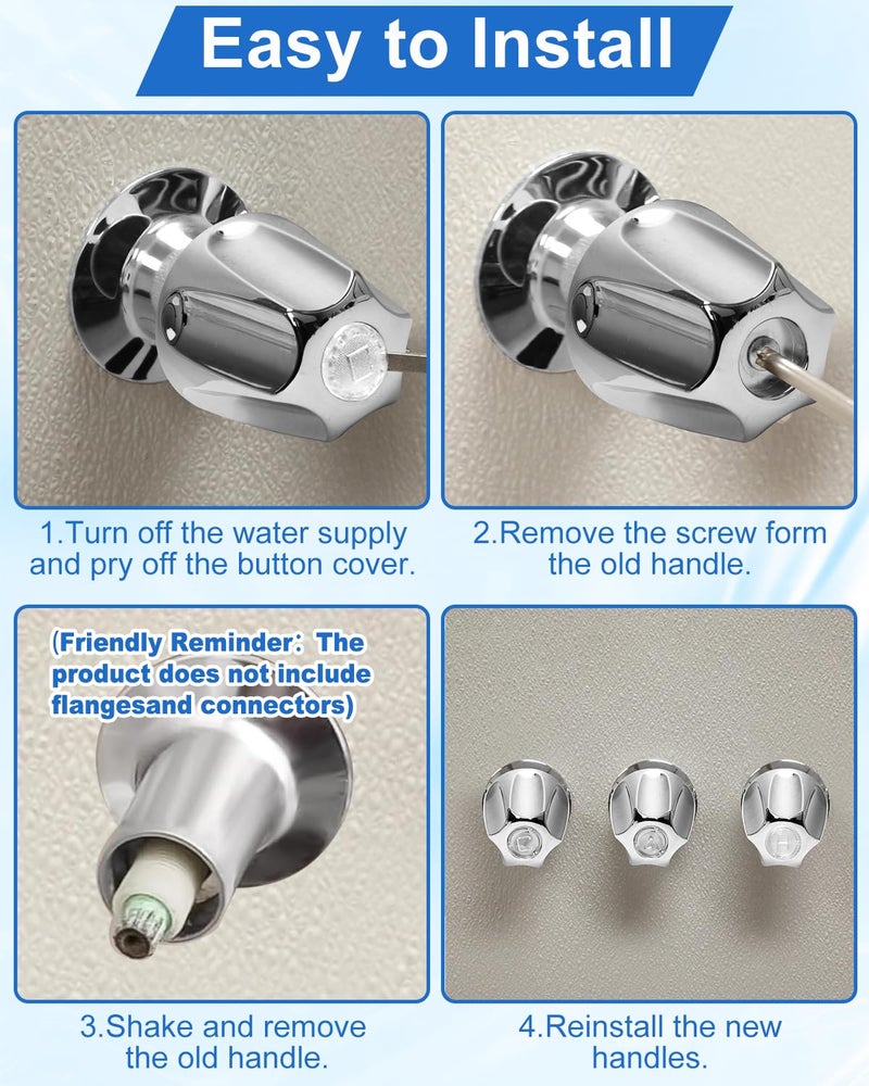 sousac 3 Set Shower Knob Replacement, Metal Bath Tub Faucet Handle Include Hot/Cold/Diverter (No Flange Base), Compatible with Price Pfister Verve Fits 5-1/2'', 12 Tooth Broach Stem (Silver) - Image 3
